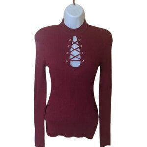 GUESS Red  Long Sleeve Sweater with Peek-a-boo Front Size Small NEW NWOT